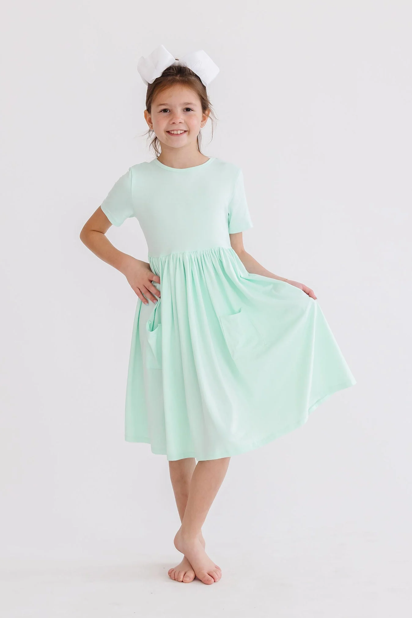 Pastel Green Short Sleeve Twirl Dress with Pockets
