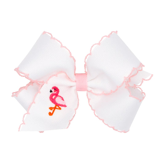 Flamingo Embroidered Moonstitch Girls Hair Bow