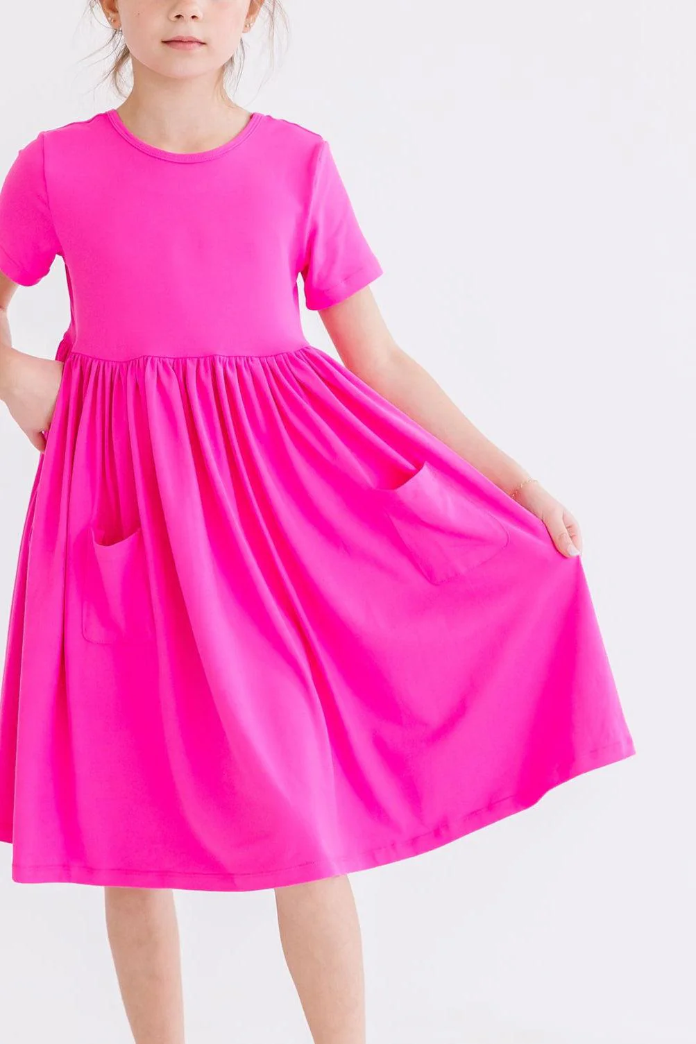 Hot Pink Short Sleeve Twirl Dress with Pockets