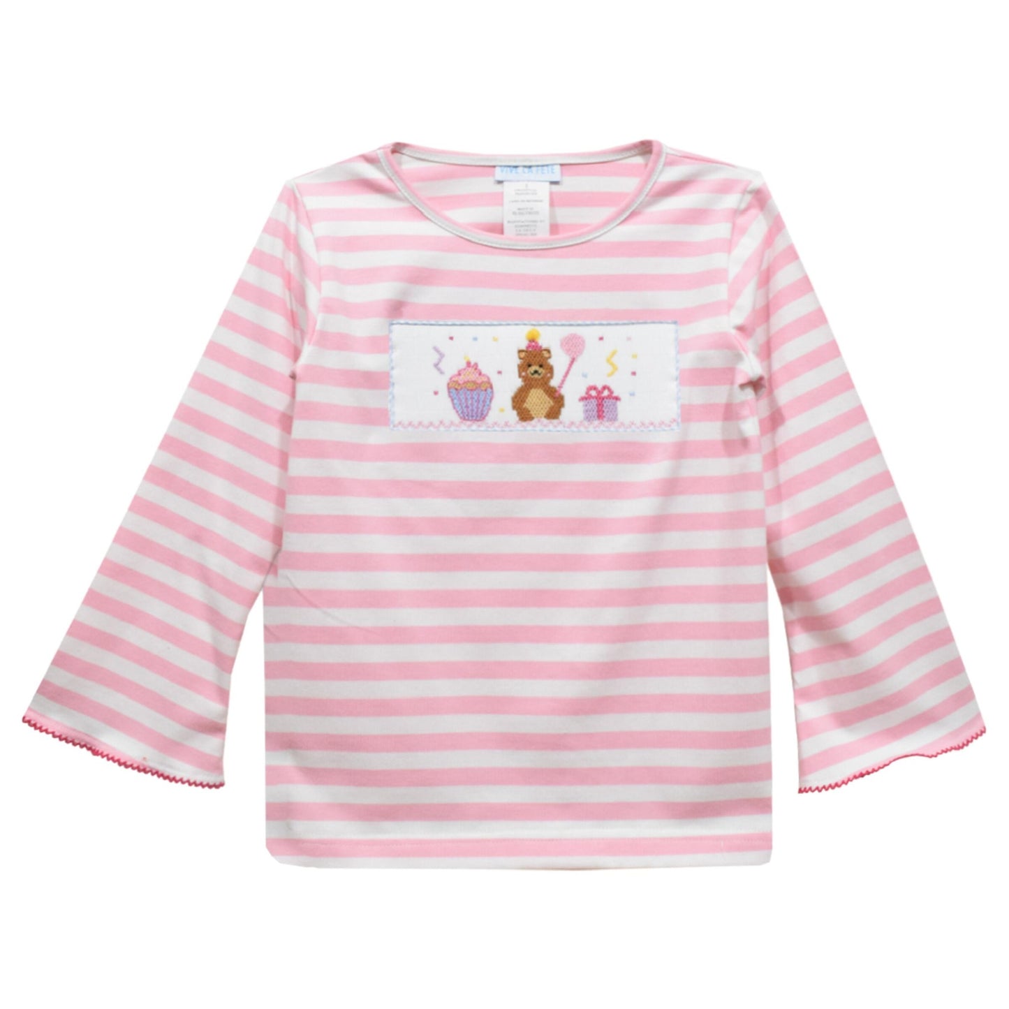 Birthday Smocked Pink Stripes Long Sleeve T-shirt