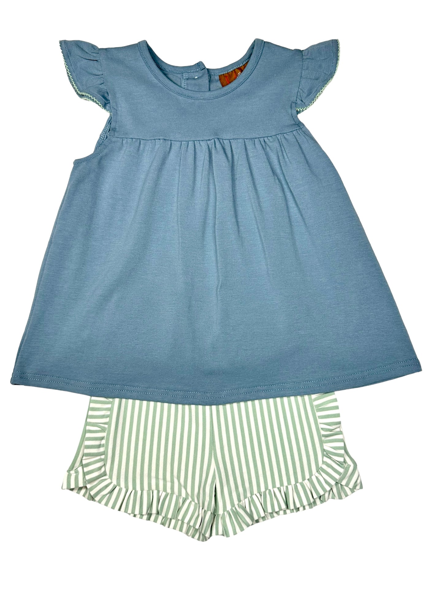 Finley Girls Short Set - Blue & Sage