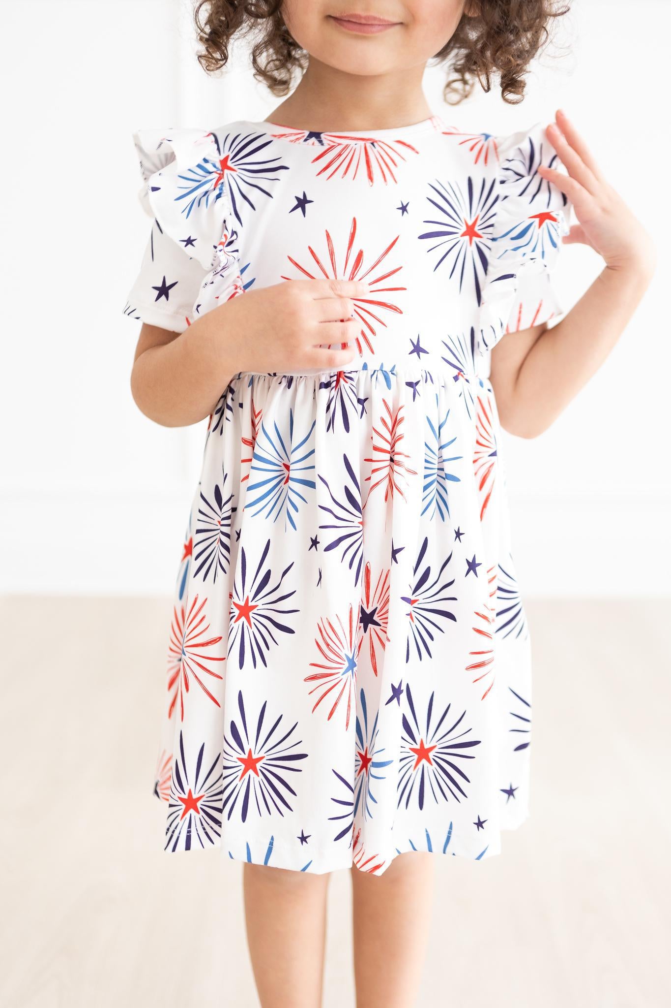 Firecracker Short Sleeve Twirl Dress with Pockets