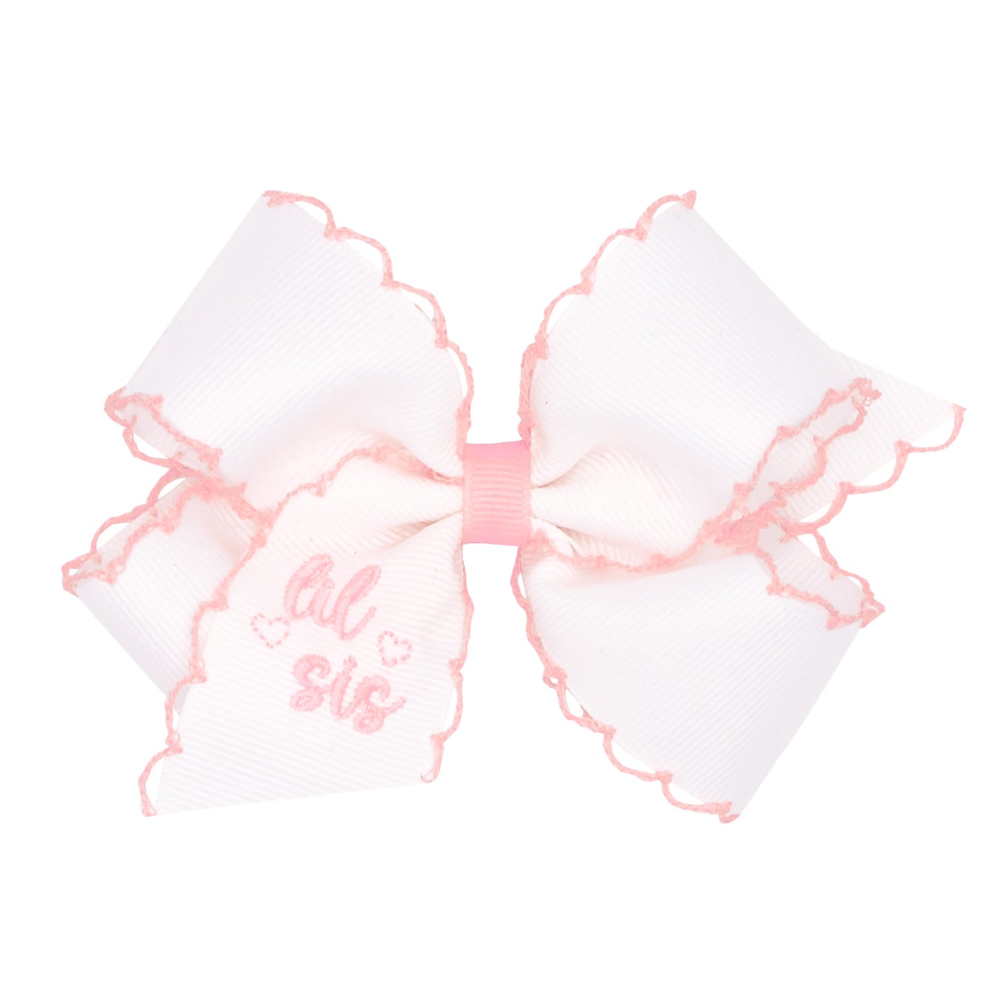 Little Sis Embroidered Moonstitch Grosgrain Girls Hair Bow