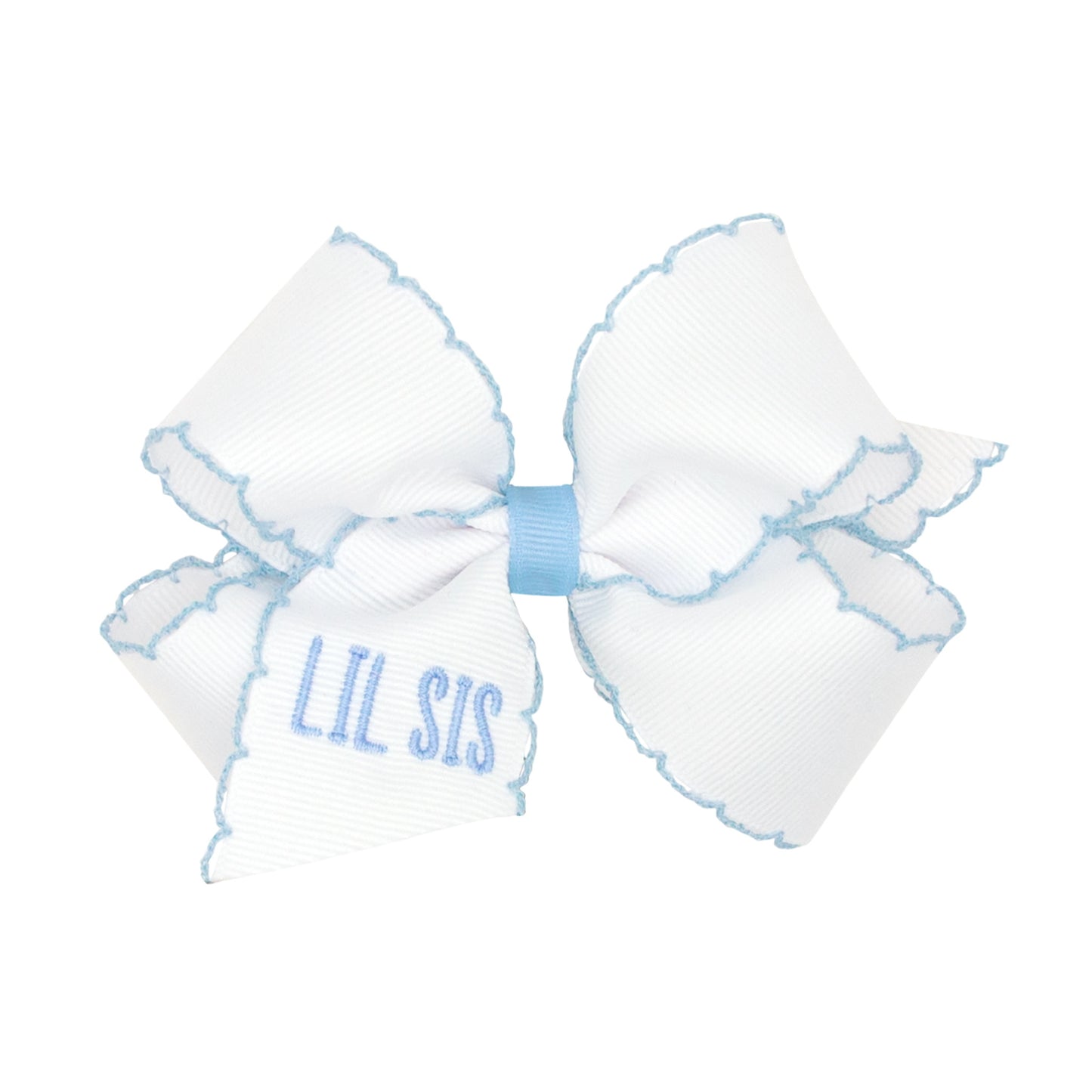 Little Sis Embroidered Moonstitch Grosgrain Girls Hair Bow