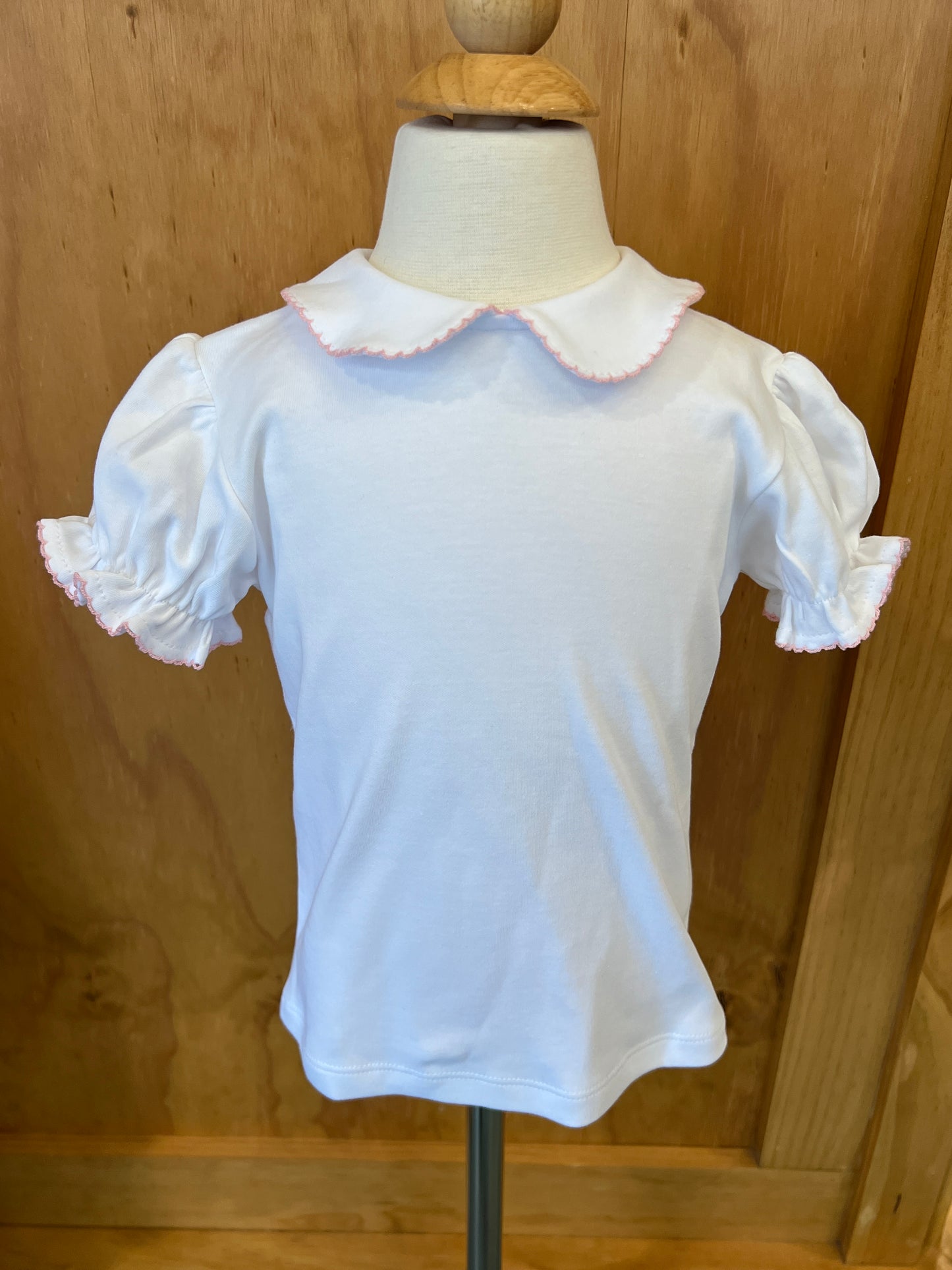 White with Light Pink Trim Blouse