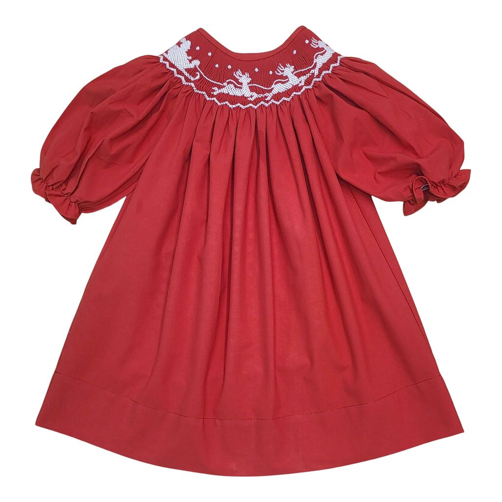 Santa Sleigh Girls Smocked Dress