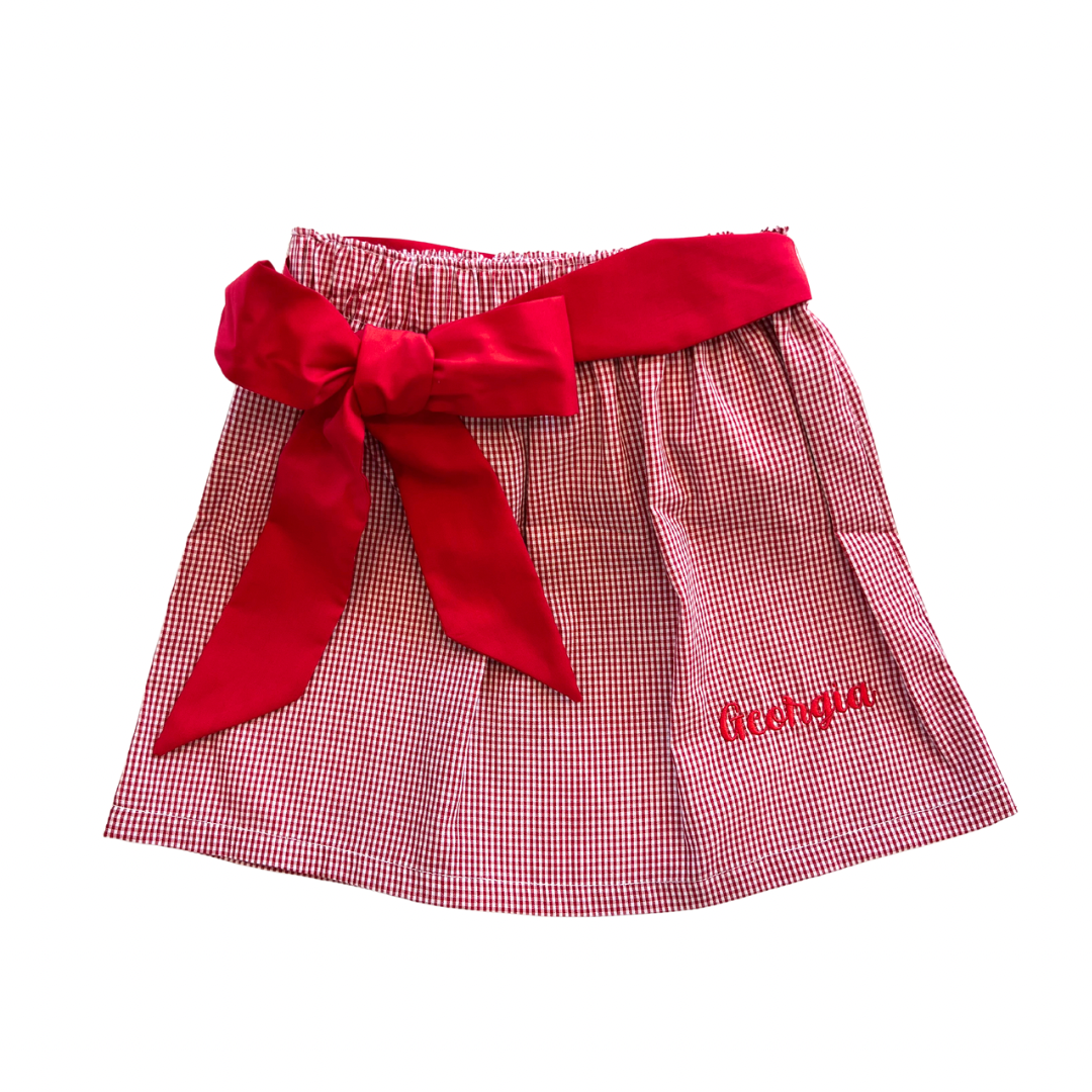 Georgia Embroidered Red Gingham Skirt with Sash