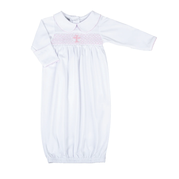 Blessed Smocked Collared Long Sleeve Gown - Pink