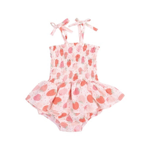 Strawberry Bliss Smocked Bubble with Skirt