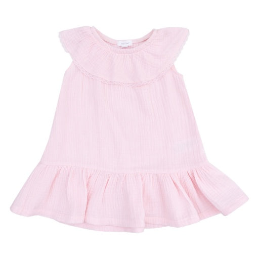 Pink Muslin Ballerina Circle Neck Ruffle Dress