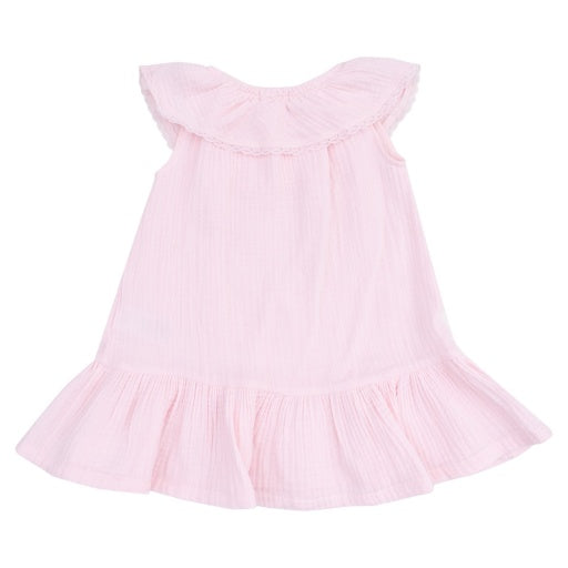 Pink Muslin Ballerina Circle Neck Ruffle Dress