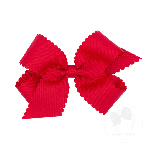 Red Grosgrain Scalloped Edge Girls Hair Bow