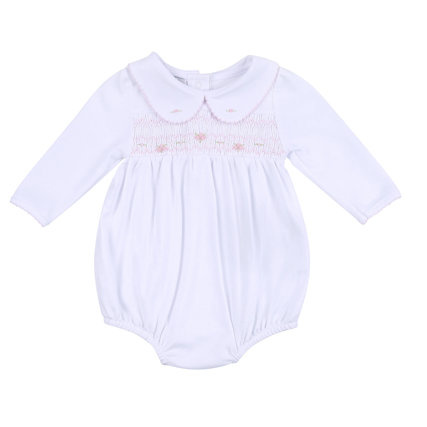Alice & Andrew Pink Smocked Collared Short Sleeve Girl Bubble