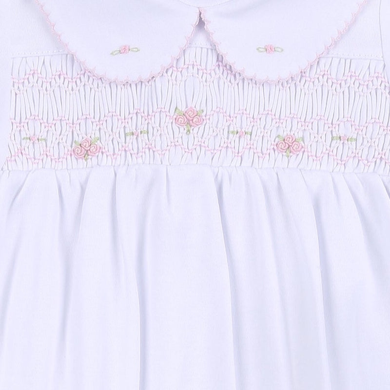 Alice & Andrew Pink Smocked Collared Short Sleeve Girl Bubble