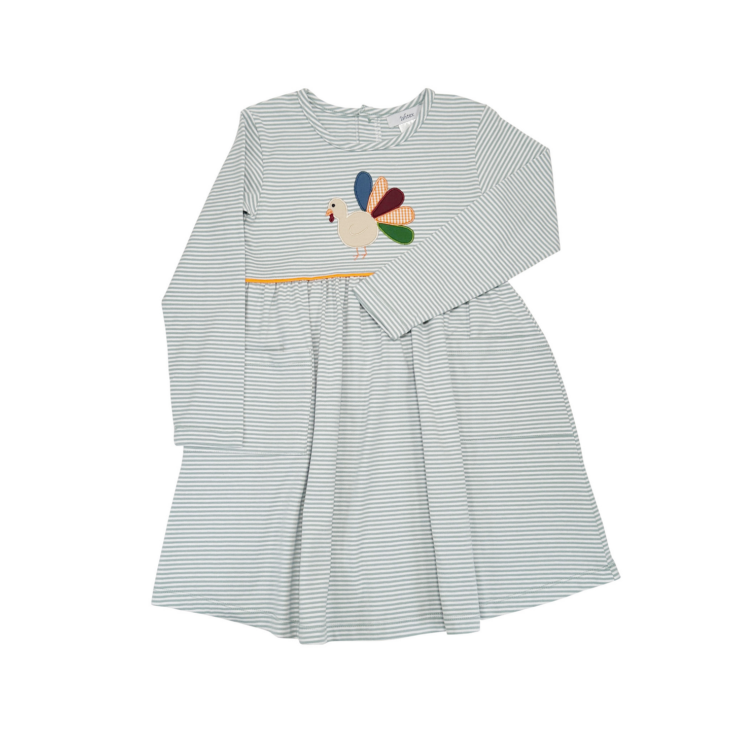 Sage Striped Turkey Appliqué Dress