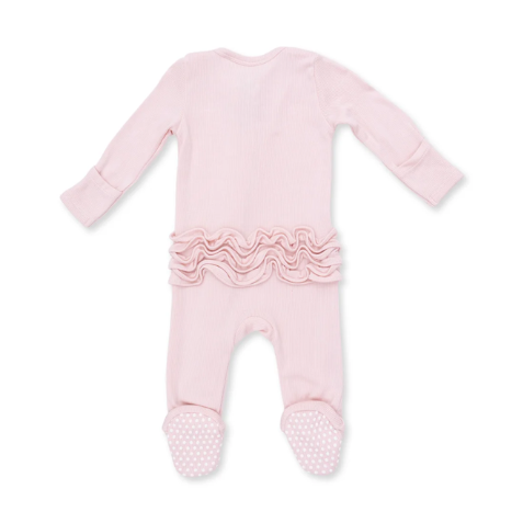 Veiled Pink Ruffle Zipper Footie