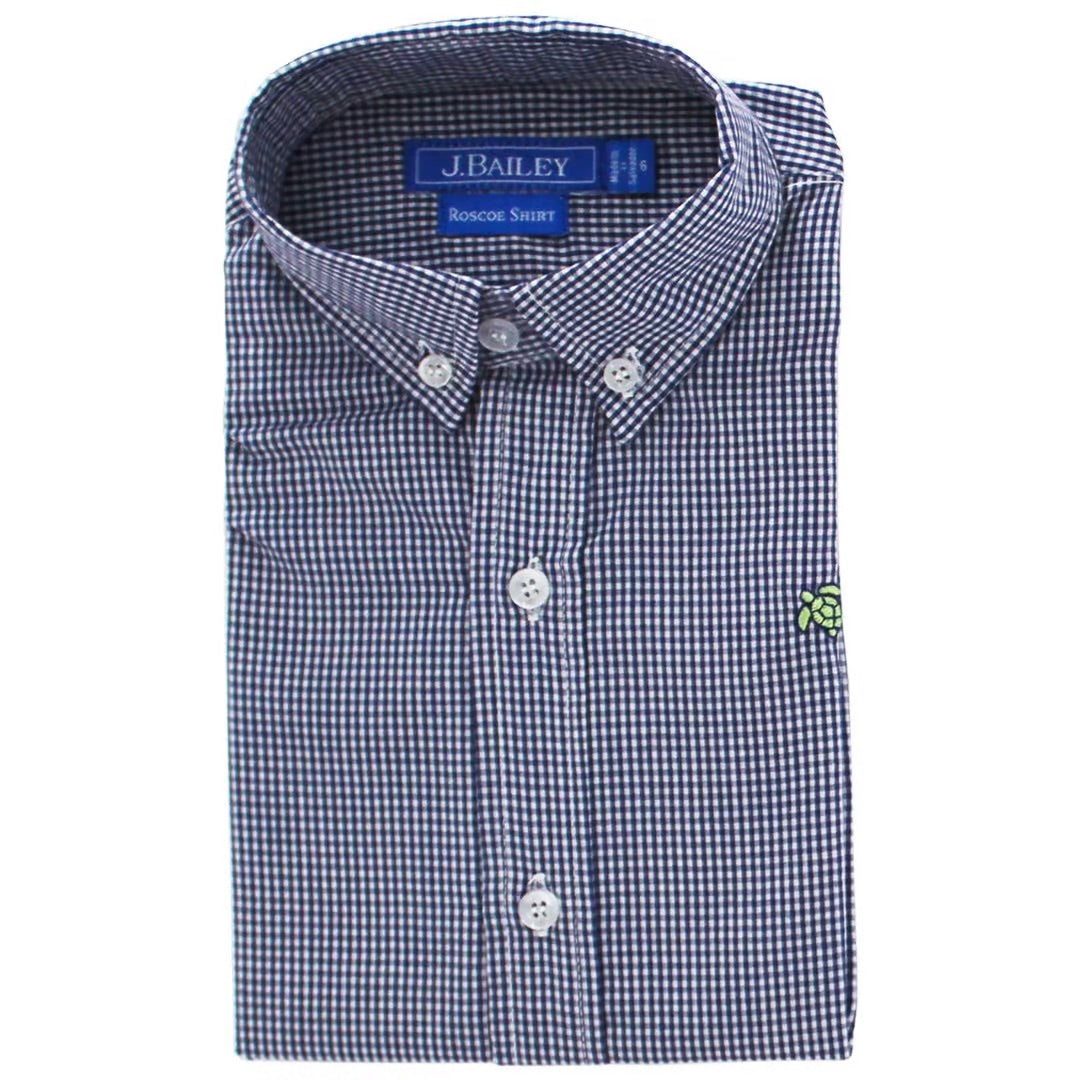 Boys Navy Microcheck Buttondown Shirt
