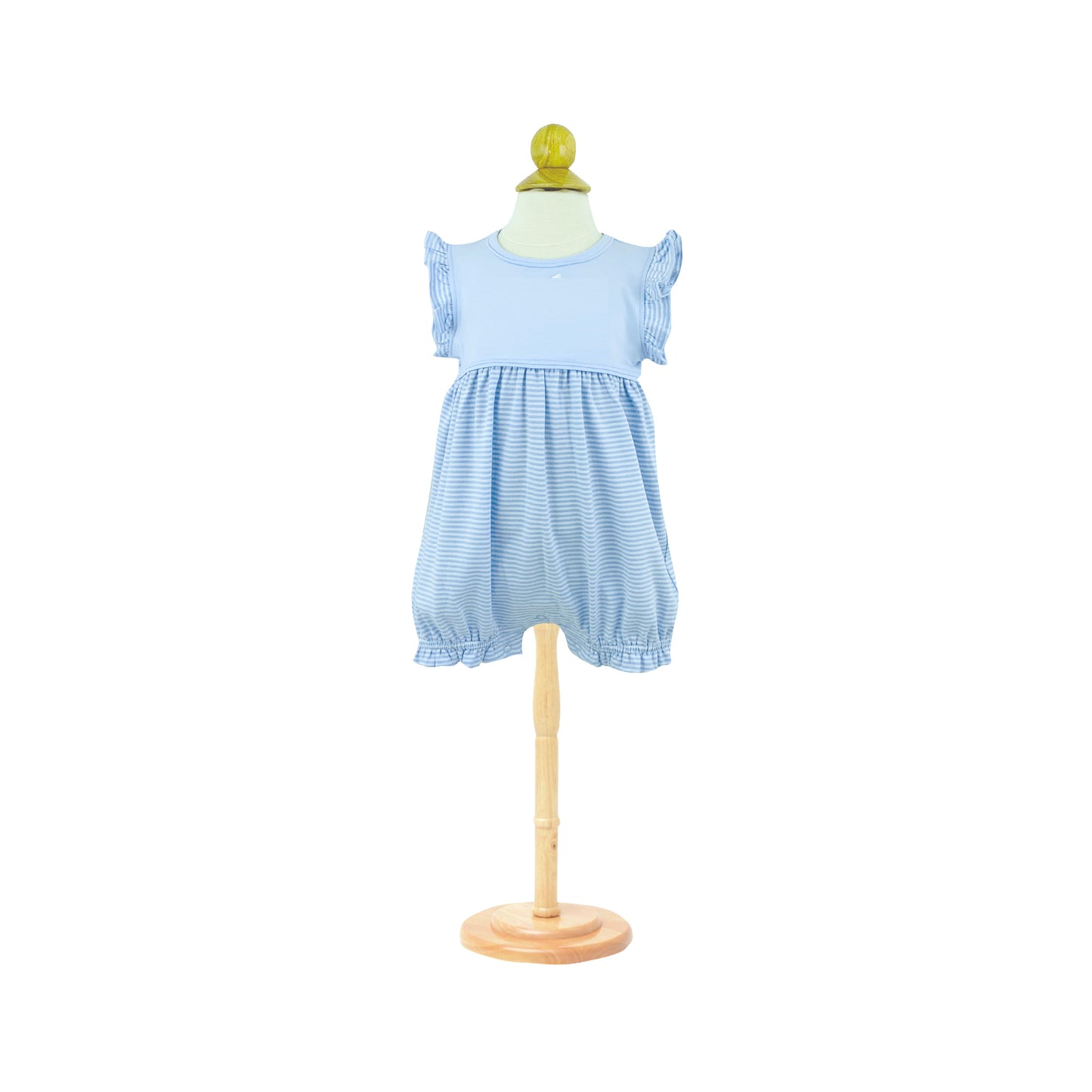 Girls Blue Striped Ruffle Sleeve Bubble