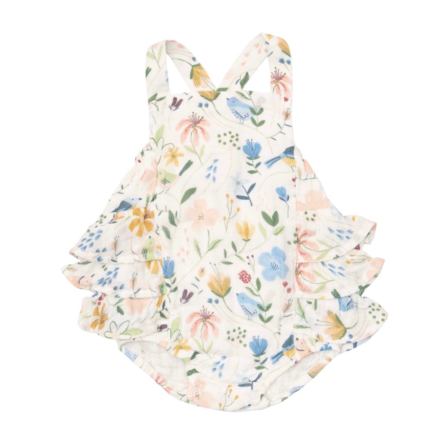 Garden Birds Muslin Ruffle Sunsuit
