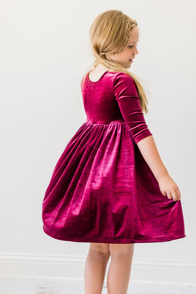 Cranberry Velvet Twirl Dress