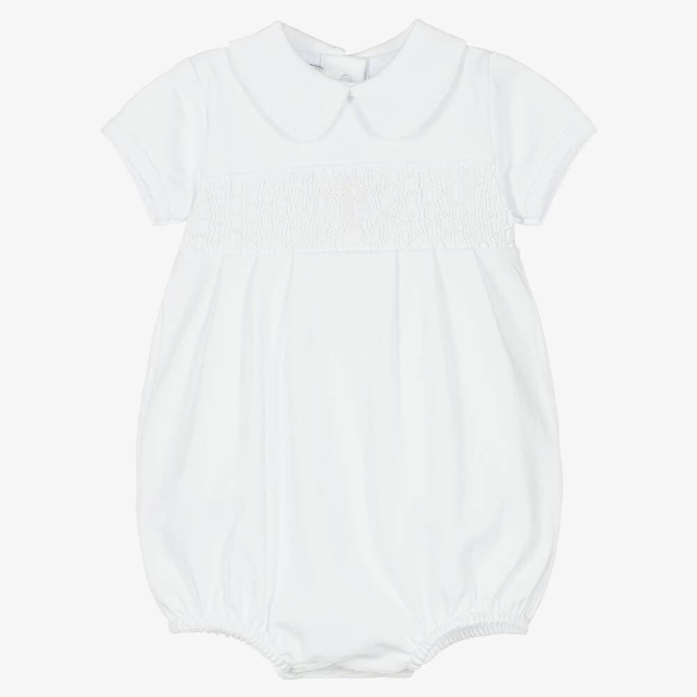 Girls Blessed White Embroidered Short Sleeve Collared Bubble