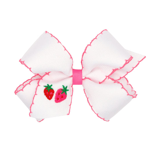 Strawberry Embroidered Moonstitch Girls Hair Bow