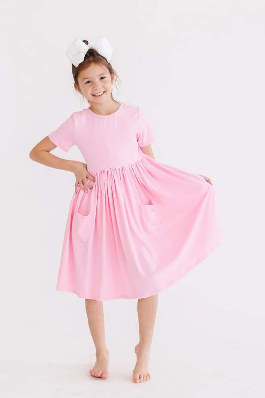 Bubblegum Pink Short Sleeve Twirl Dress with Pockets