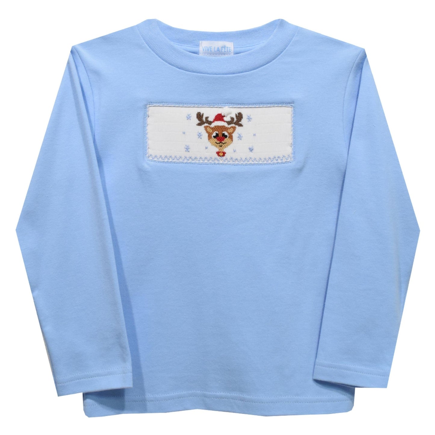 Reindeer Face Smocked Long Sleeve T-shirt