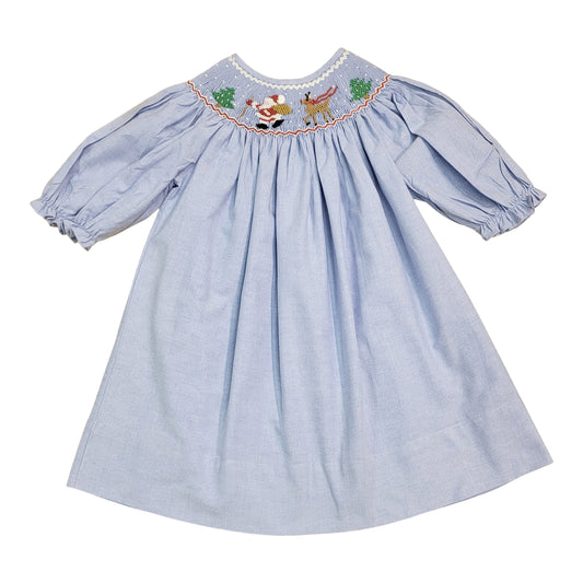 Santa’s Coming Chambray Smocked Dress