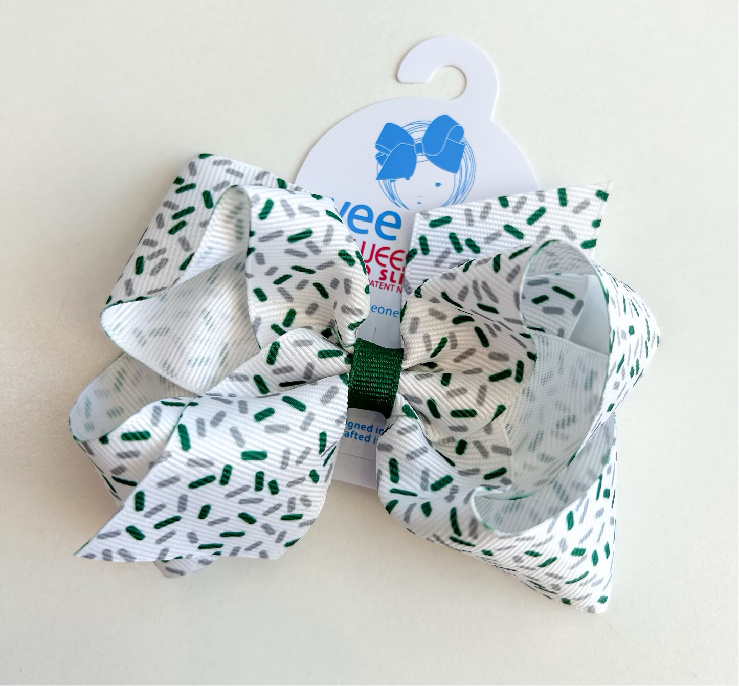 Green & Gray Confetti Grosgrain Hair Bow