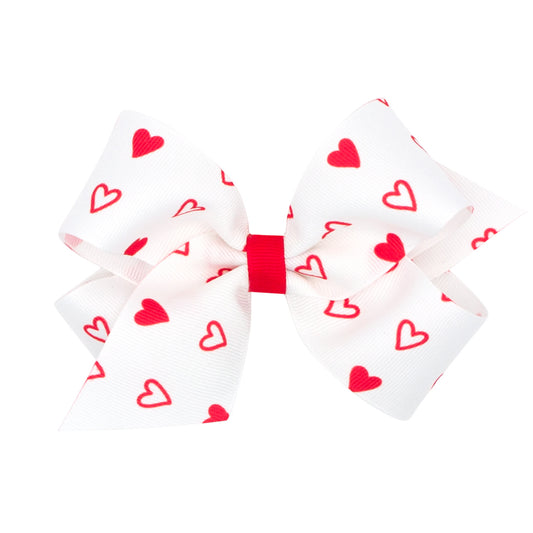 Valentine Heart Print Grosgrain Bow