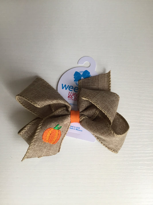 Pumpkin Embroidered Linen Bow