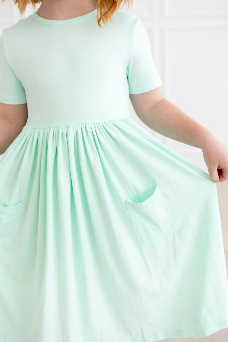 Pastel Green Sleeve Twirl Dress with Pockets