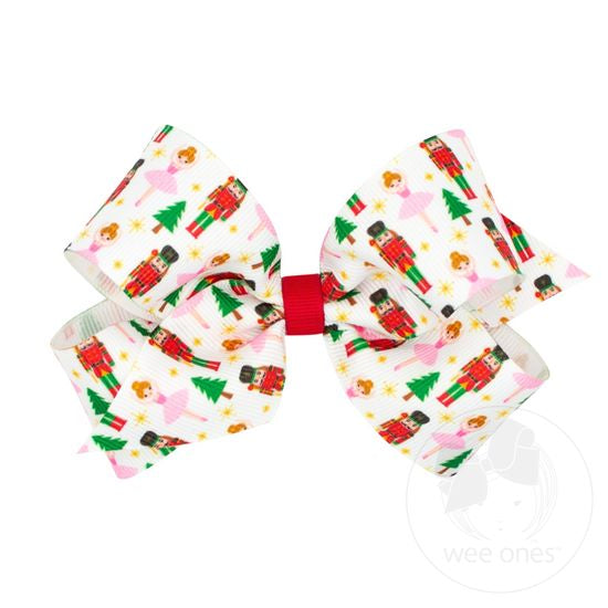 Red Nutcracker Print Grosgrain Hair Bow