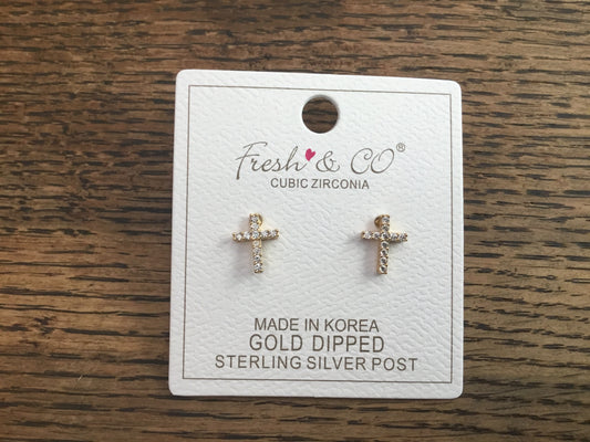 Paved cross post earrings
