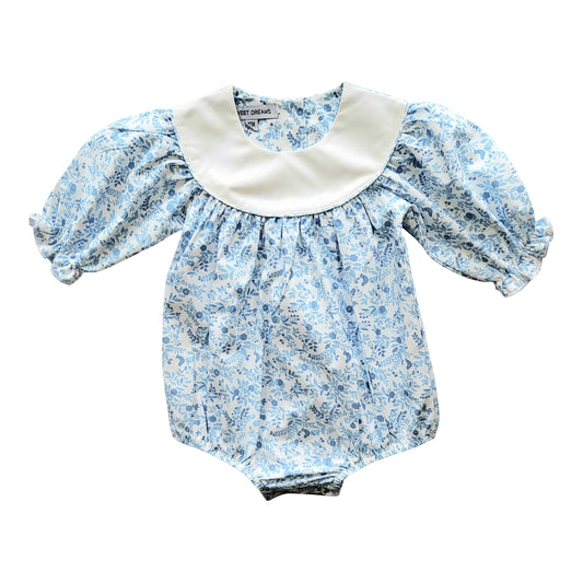 Bella Blue Floral White Yoke Bubble