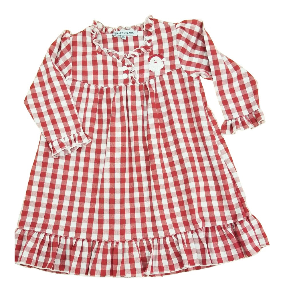 Santa Embroidered Red Gingham Gown
