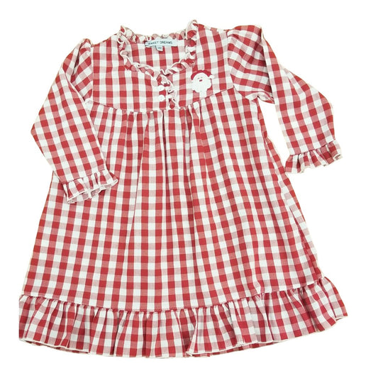Santa Embroidered Red Gingham Gown