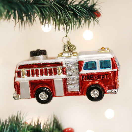 Firetruck Glass Ornament