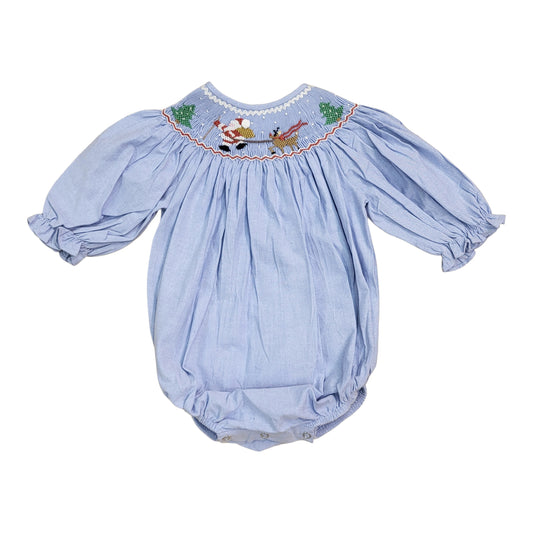 Santa’s Coming Chambray Smocked Girls Bubble