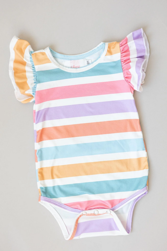 Spring Stripes Ruffle Sleeve Bodysuit