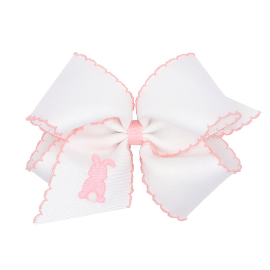 Pink Bunny Embroidered Moonstitch Grosgrain Girls Hair Bow