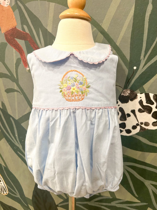 Blue Chambray Embroidered Flower Bubble