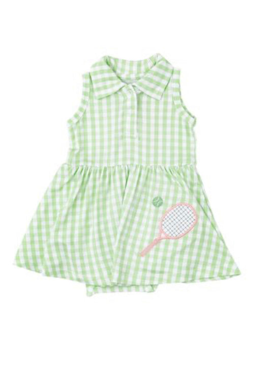 Green Mini Gingham Tennis Tank Bodysuit Dress
