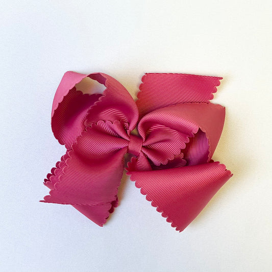 Deep Rose Grosgrain Scalloped Edge Girls Hair Bow