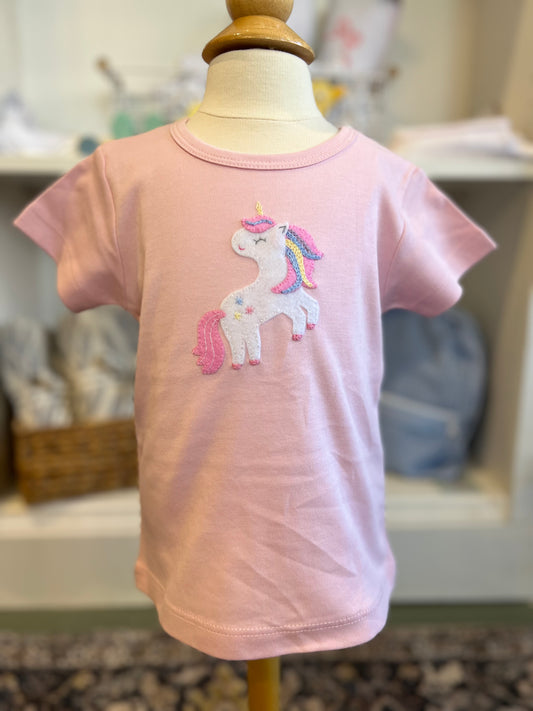 Pink Unicorn Appliqué T-shirt