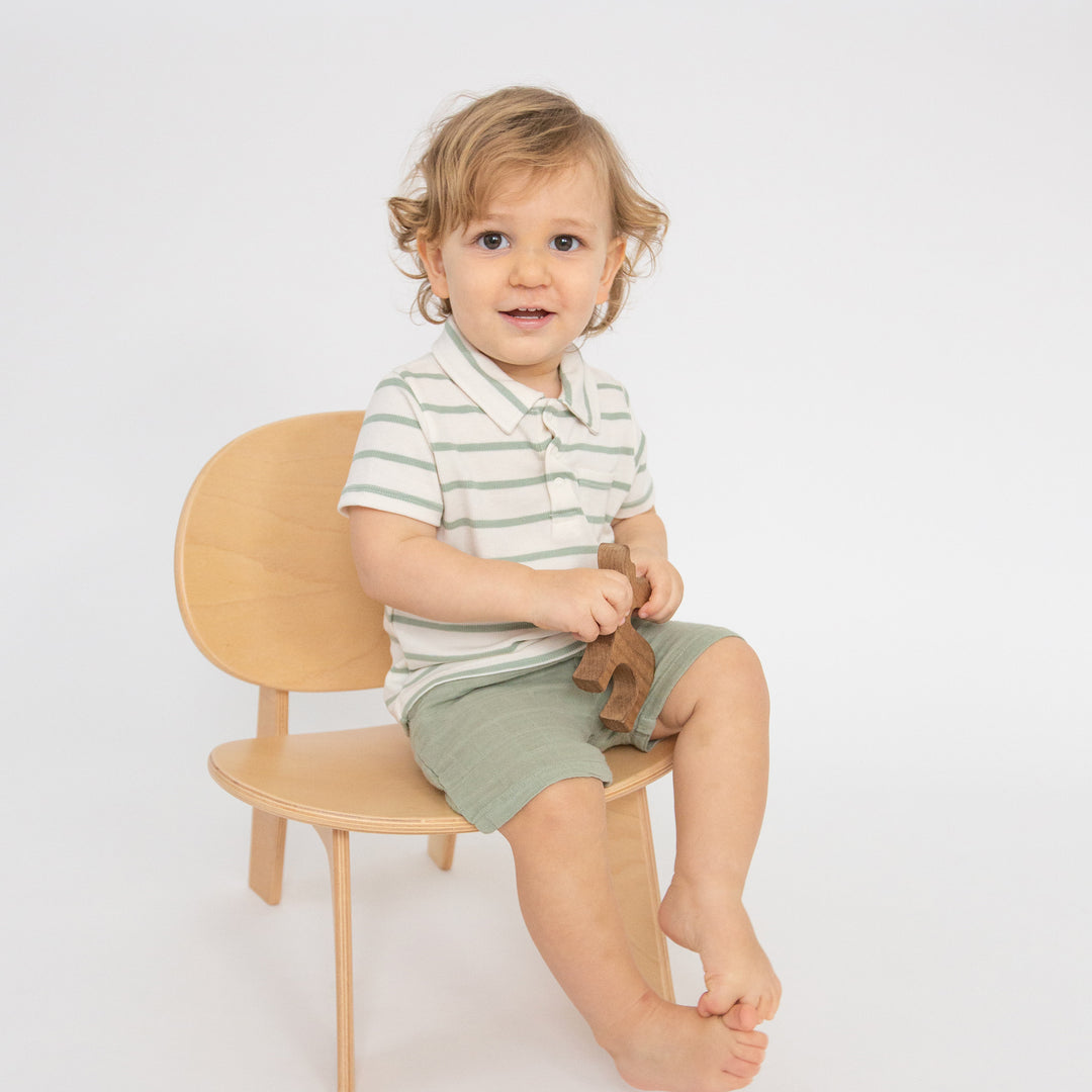 Desert Sage Stripe Polo & Muslin Short Set