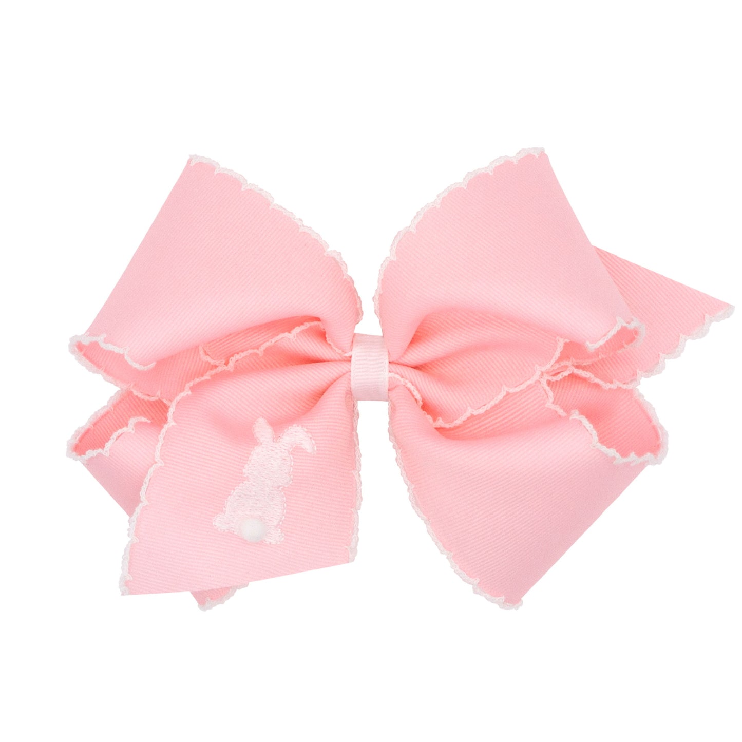 Pink Bunny Embroidered Moonstitch Grosgrain Girls Hair Bow