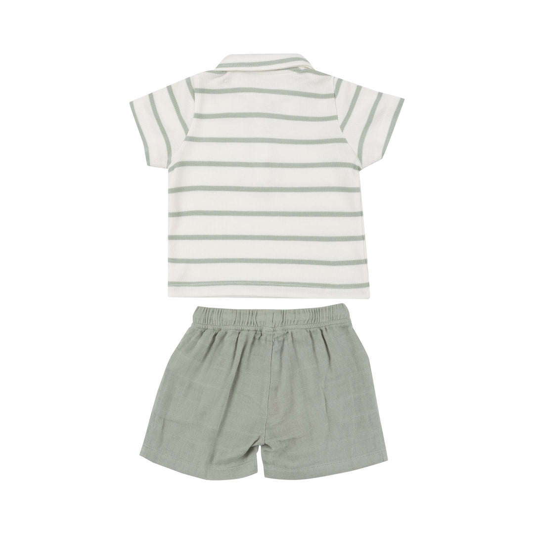 Desert Sage Stripe Polo & Muslin Short Set