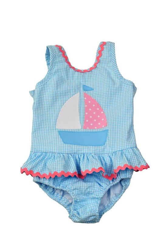 Teal Sailboat One-Piece Swimsuit